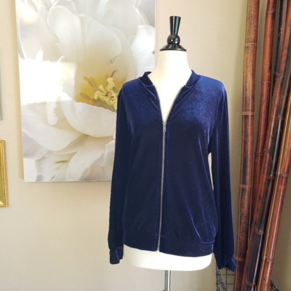 NWOT bp ~ Blue Faux Velvet Zip-up Jacket ~ Size S - Picture 2 of 4